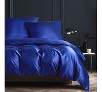 YASMENG Copripiumino in Satin 140x200 Blu Solido Lucido Deluxe Parure da Letto in Satin Morbido Liscio Seta Lino da Letto 1 Piazza con Chiusura a Zip con Federa per Cuscino 65x65 cm