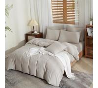 YASMENG Copripiumino Mezza Lino 220 x 240 Colore Originale Set da letto morbido traspirante e accogliente misto cotone lino biancheria da letto matrimoniale con cerniera e federe 65 x 65 cm
