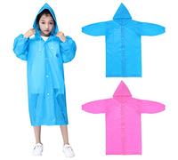 Yasmous 2 Pezzi Impermeabile per Bambini, Riutilizzabile Addensare Eva Pioggia Poncho Unisex, Giacca con Cappuccio, Mantella Antipioggia per Attività all'aperto (Rosa+Blu)