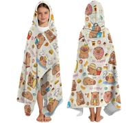 Yasrlvun Capybara - Asciugamani con cappuccio per bambini, 127 x 76 cm, a poncho, per bambini, ragazzi, adolescenti, telo da spiaggia per piscina, grazioso asciugamano da bagno indossabile