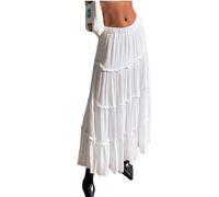 Yassiglia Gonna lunga da donna, casual, estiva, con coulisse, stile gitano, boho, maxi gonne da donna UK per spiagge club, 02White, S