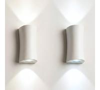 YASTA 2 Pezzi Applique da Parete per Interno Gesso Bianco Verniciabile | Lampada a Muro, Doppia illuminazione sopra e sotto, Design Moderno, Attacchi per faretti LED GU10 (NON INCLUSI)