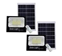 Yasta 2 Pezzi Faro LED 200W con Pannello Solare, Lampione Solare da Esterno Impermeabile IP65, Luce Solare per Giardino, Cortile, Garage, Telecomando Incluso.