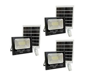YASTA 3 Pezzi Faro LED Esterno Solare 400W PRO IP67 Impermeabile, Lampione Solare con Pannello Separato e Sensore Crepuscolare, Faretto Alta Luminosità 6500K con Telecomando per Giardino [Cavo 4m]
