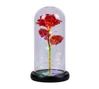 YASTA Rosa Eterna Stabilizzata Rossa La Bella e la Bestia con Luci LED in Cupola Regali San Valentino per Lei Rosa con Base Nera Elegante Decorazione Regalo Donna Festa della Mamma