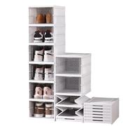 YASTA Scarpiera Armadio Salvaspazio in Plastica Pieghevole 6 Ripiani Scatole Contenitori Porta Scarpe Sportello Trasparente Organizer Ingresso Antipolvere Richiudibile 35,5P x 25,5l x 105H cm