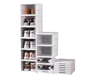 YASTA Scarpiera Armadio Salvaspazio in Plastica Pieghevole 6 Ripiani Scatole Contenitori Porta Scarpe Sportello Trasparente Organizer Ingresso Antipolvere Richiudibile 35,5P x 25,5l x 105H cm