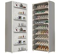YASTA Scarpiera In Tessuto TNT 10 Ripiani Salvaspazio Armadio Scaffale Portascarpe Pieghevole Verticale Slim con Copertura Antipolvere Grigio Organizer Scarpe Mobiletto da Campeggio