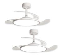 YASTA Ventilatore Da Soffitto con Luce e Telecomando, 2 Pezzi, con Pale Retrattili a Scomparsa, 80W, 3 Temperature Di Luce Fredda Calda Naturale, Bianco Silenzioso Ultra Slim Lampadario Moderno