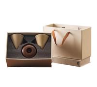 Yately Tazza da caffè in ceramica stile retrò, forma conica con sottotazza e manico in legno, 250ml. Elegante, piccola, per casa, ufficio, bar, ristorante.(A,2 PCS)