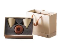Yately Tazza da caffè in ceramica stile retrò, forma conica con sottotazza e manico in legno, 250ml. Elegante, piccola, per casa, ufficio, bar, ristorante.(B,2 PCS)