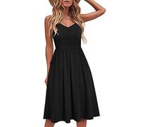 YATHON, Abito Casual da Donna, Senza Maniche, in Cotone, Estivo, da Spiaggia, a Trapezio, con Spalline Sottili, Prendisole con Tasche, Nero, XL
