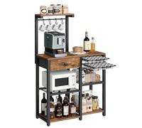YATINEY Bar Caffè a 4 Ripiani in Stile Rustico, Scaffale da Cucina con Cassetto e Portacapsule, Struttura Industriale in Metallo e Legno Ingegnerizzato per Cucina Soggiorno Ufficio XKF60BRY1