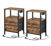YATINEY Comodini Camera con Stazione di Ricarica, Set di 2, Comodini con Prese e Porte USB, 2 Cassetti e Ripiani. Ideale per Soggiorno, Camera da Letto, Ufficio. Marrone Vintage e Nero XET02L2CBR