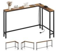 YATINEY Consolle Ingresso, Tavolo da Ingresso, 3 Modalità di Combinazione, Tavolo Console Largo 15 cm con 1 Presa e 2 Porte USB, per Dietro il Divano, Soggiorno, Marrone Vintage e Nero XCT07CBR