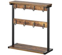 YATINEY Porta Tazze Verticale, Scaffale con 8 Ganci e 2 Ripiani Aperti, Espositore Vintage, Base Allargata, Adatto per Cucina, Soggiorno, Sala Riunioni, Marrone Vintage e Nero XMH43BR