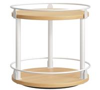 YATINEY Portaspezie Girevole a 2 Livelli, Scaffale Rotondo Industriale, Compatto e Multifunzionale, per Cucina, Tavolo da Pranzo, Toeletta, Scrivania, Bianco e Naturale XSR22WN