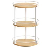 YATINEY Portaspezie Girevole a 3 Livelli, Scaffale Rotondo Industriale, Compatto e Multifunzionale, per Cucina, Tavolo da Pranzo, Toeletta, Scrivania, Bianco e Naturale XSR23WN