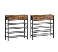 YATINEY Scarpiera, Scaffale Scarpiera a 4 Ripiani a Rete e 2 Cassetti in Tessuto Non Tessuto, per Ingresso, Corridoio, XSS25BRY1N1-XSS35BR
