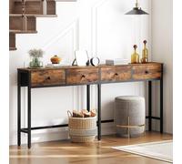 YATINEY Tavolo Consolle Ingresso Stretto 180 cm, Stile Industriale, con 4 Cassetti in Tessuto, per Soggiorno, Ingresso, Corridoio, Marrone Vintage e Nero, XCT41BR