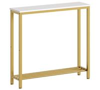 YATINEY Tavolo consolle stretto, tavolino piccolo per divano a 2 ripiani, 75 cm, sottile ingresso dietro divano con ripiani, tavolo industriale per corridoio, soggiorno, atrio, bianco e oro CT03DW