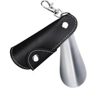 YATINGZHANG Calzascarpe Lungo Calzascarpe in metallo Mini corna Sollevatore da viaggio portatile con manico in pelle a deduzione for portachiavi(Black 2pcs)