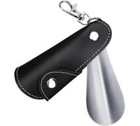 YATINGZHANG Calzascarpe Lungo Calzascarpe in metallo Mini corna Sollevatore da viaggio portatile con manico in pelle a deduzione for portachiavi(Black 4pcs)