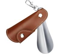 YATINGZHANG Calzascarpe Lungo Calzascarpe in metallo Mini corna Sollevatore da viaggio portatile con manico in pelle a deduzione for portachiavi(Brown 2pcs)