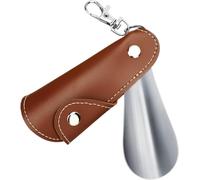 YATINGZHANG Calzascarpe Lungo Calzascarpe in metallo Mini corna Sollevatore da viaggio portatile con manico in pelle a deduzione for portachiavi(Brown)