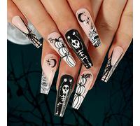 Yatinkim Unghie Finte per Halloween, 24 Pezzi, Lucido, Acrilico, ABS, Geometrico, Coffin, Total Coverage, False Nail