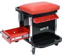 Yato - Sgabello Professionale da Officina con 2 cassetti, vano portaoggetti e ripiano, Girevole a 360°, 4 Ruote, Stabile e Leggero, con Portata di 150