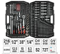 YATO Valigetta Attrezzi Set 216tlg Raschietti Chiave a Bussola 1/4 " 1/2 " 3/8 "