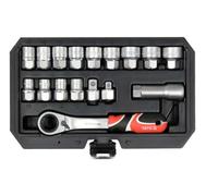 YATO YT-38653, set di prese passanti, 17 pezzi a sgancio rapido 1/2" 3/8", reversibile