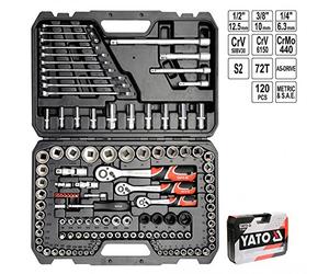 Yato YT-38801 - Set di bussole 1/4", 3/8" e 1/2", 120 pezzi