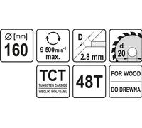 Yato YT-6058 - Lama circolare per sega, 160x48x20mm