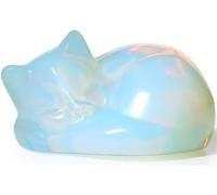 YATOJUZI Statua decorativa a forma di gatto da 5,1 cm, opalite, cristalli di opalite addormentata, intagliata a mano, simpatica statuetta di animali per casa, ufficio, scrivania, calza della Befana