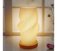 YATOSEEN Lampada da Comodino con Base in Legno, Lampada da Tavolo per Camera da Letto in 3 Colori con Controllo a Pulsante, Luce Notturna Dimmerabile a 10 Livelli con Paralume in PLA Stampato in 3D