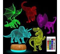 YATOSEEN Luce Notturna Dinosauro Bambini, 3D Illusion Lamp, 16 Cambi di Colore e Telecomando e Decorazioni per la Stanza Incluso Tirannosauro Rex Drago Volante Triceratopo Dilofosauro 5 Modello
