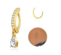 Yatumery 2-3 anelli per ombelico da donna con ciondolo a forma di anello per ombelico con zirconia cubica, opale inverso, gioielli per il corpo da donna, 14 G, color argento e oro, Large, Acciaio