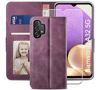 YATWIN Cover Samsung Galaxy A32 5G con Vetro Temperato, Cover a Libro Samsung A32, Flip Custodia Portafoglio in Pelle Premium Slot, Magnetica Cover con Funzione Stand per Samsung A32 5G - Vino Rosso