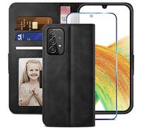 YATWIN Cover Samsung Galaxy A33 5G con Vetro Temperato, Cover a Libro Samsung A33, Flip Custodia Portafoglio in Pelle Premium Slot, Magnetica Cover con Funzione Stand per Samsung A33 5G - Nero