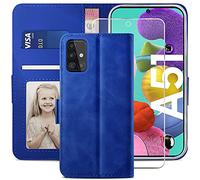 YATWIN Cover Samsung Galaxy A51 con Vetro Temperato, Flip Custodia Portafoglio in Pelle Premium, Interno TPU Antiurto, Supporto Stand e Chiusura Magnetica per Samsung Galaxy A51 Case - Blu Reale