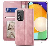 YATWIN Cover Samsung Galaxy A52 5G con Vetro Temperato, Cover a Libro Samsung A52s 5G, Flip Custodia in Pelle Portafoglio Kickstand Slot, Magnetica Cover per Samsung Galaxy A52 / A52s 5G - Rosa