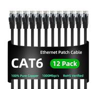 Yauhody Cavo Ethernet Cat 6 2m 12 Pezzi, Cavo Lan ad Alta Velocità RJ45 Patch di Rete Piatto 250MHz 1000 Mbit/s per Gigabit Internet, TV, PC, Router, Modenm, PS5, Più veloce di Cat5 (Nero)