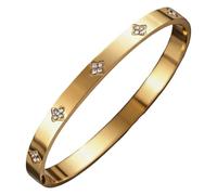YAVRIX Bracciale Donna Acciaio Inossidabile Dorato con Quadrifoglio e Strass, Braccialetto Rigido Elegante con Brillantini, Idea Regalo Donna e Ragazza con Sacchetto in Velluto