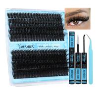 Yawamica Kit di extension per ciglia, Fluffier 150D + 200D, kit di extension per ciglia singole da 12-20 mm, con rimozione delle ciglia, pinzette per extension fai da te (150D + 200D, kit da 12-20 mm)