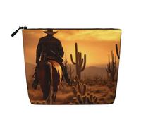 YaWea Beauty case con stampa di cactus del deserto occidentale con cowboys che cavalcano, 1 trousse con cerniera, idea regalo per compleanno, Natale, laurea, nero, Taglia unica