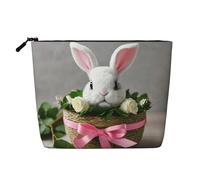 YaWea Beauty case con stampa di coniglietto e rosetta, borsa da toilette con cerniera, regalo dell'amicizia, per compleanno, Natale, laurea, nero, Taglia unica