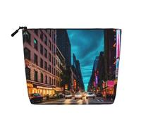 YaWea Beauty case con stampa Streets of New York City, con cerniera, idea regalo per compleanno, Natale, laurea, nero, Taglia unica