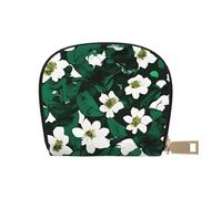 YaWea Hunter - Piccola borsetta in pelle con stampa floreale verde con petali e porta carte di credito, porta carte di credito, portafoglio organizer per carte, bianco, Taglia unica